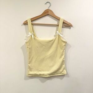 Gage Yellow Ribbed Bow Pastel Crop Tank Top